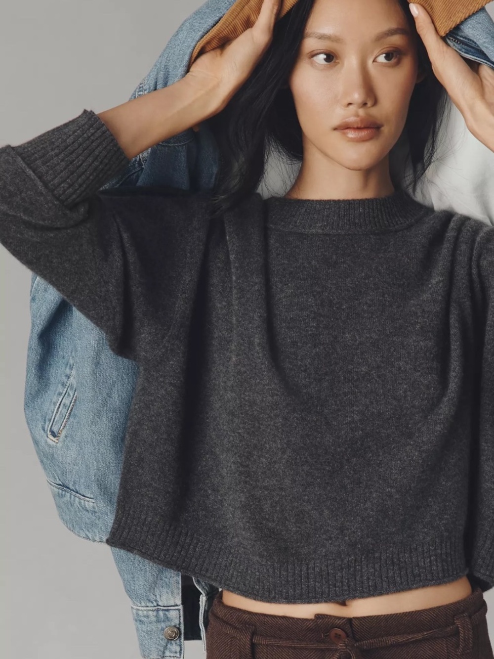 By Anthropologie Goldie 100% Cashmere Long Sleeve Sweater GRAPHITE GREY NWT PLUS